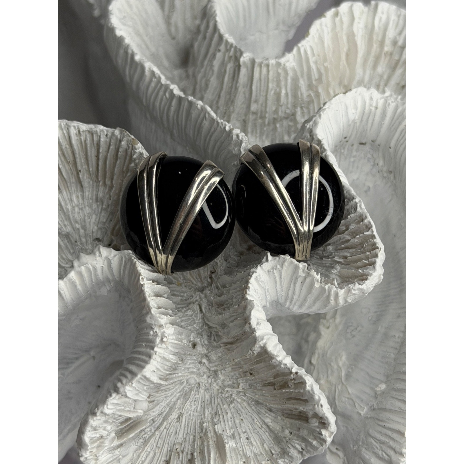 Vintage 925 Sterling Silver Black Onyx Earrings 150$
